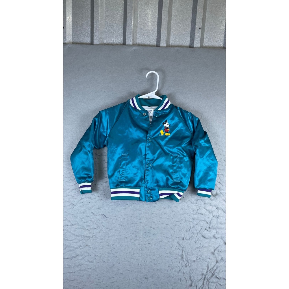 Chalk Line Mickey Mouse Jacket Kids 6/7 Teal Good Vintage Satin Varsity Bomber